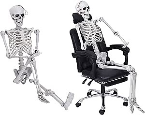 Halloween Skeleton Life Size Skeleton - 5' 4" Full Body Skeleton Halloween Skeleton Plastic Bone with Posable Joints for Indoor Outdoor Spooky Scene Halloween Party Favors Decorations (B)