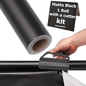 THMORT Matte Black Wrapping Paper Roll with a Cutter Kit for Birthday,Wedding,Christmas,Baby Shower,17 Inch X 33 Feet Pure Solid color All Occasions Wrapping Paper for Gift wrapping.