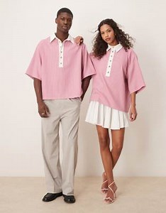Sister Jane Unisex contrast collar polo shirt in pink gingham | ASOS