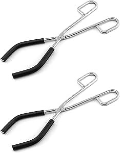 QWORK Beaker Tongs, 2 Pack, Chrome-Plated Iron, Rubber Coated Ends, for 50mL - 2000mL Capacity Beaker