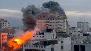 Massive explosion as Gaza high-rises destroyed by jets