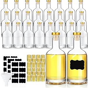 24 Pack Clear Glass Bottles Bulk 12 oz Clear Wine Bottles Empty 375ml Glass Bottle with Cork Stopper Heavy Base Whiskey Kombucha Vodka Bottles for Liquor Hot Sauce Home Brewing Beverages Soda