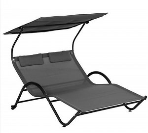 [Hot Item] Double Patio Chaise Lounge Chairs with Canopy and Pillows Sun Bed and Lounger