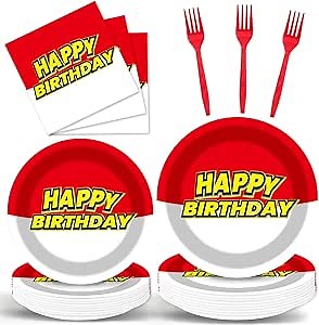 Cartoon Ball Party Tableware Set for Birthday - Cartoon Animation Themed Party Tableware, Plates and Napkins Decorations, 96pcs Video Games Themed Party Supplies for Boys Girls Baby Showers Picnics