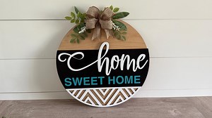 Home Sweet Home Wood Sign: Farmhouse Front Door Decor With Burlap Bow - Etsy