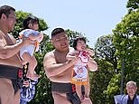 One hundred babies compete in the Nakizumo baby crying contest in Japan