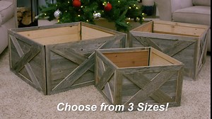 BARNWOODUSA Christmas Tree Collar or Box Made of Reclaimed Wood â€“ Rustic Tree Skirt Replacement Blocks, Adds Farmhouse Charm â€“ Natural, Hook-&-Loop Strip Panels by 37x27 in., Brown