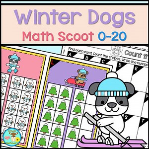 Winter Dogs - Double Ten Frames Math Scoot Activity 0 to 20 - Teen Numbers
