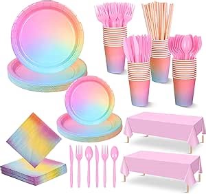 202Pcs Rainbow Party Decorations, Birthday Rainbow Plates and Napkins, Girl Birthday Decorations, Pastel Rainbow Party Decorations, Easter Plates, Serves 25