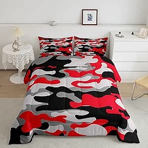 Amazon.com: Queen Size Camouflage Comforter Set 3Pcs Kids Bedding Set for Boys Girls Teens 1 Comforter & 2 Pillowcases(Queen,Red Black) Boys : Home & Kitchen