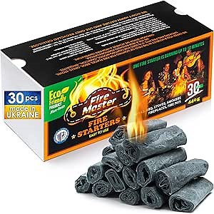 Fire Starters for Campfires - 30 PCs Long Burn Waterproof Fire Starter Logs - Wax Natural Fire Starters for Grill, BBQ, Charcoal - Firestarters for Outdoor Fire Pit