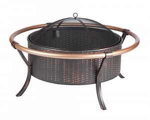 Fire Sense Fire Pit Copper Rail Steel Fire Bowl with Weave Pattern Included Screen Lift Tool-Antique Bronze-27.5"