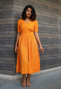 Orange Hand Block Print Maxi Dress, Button Down Dress, Custom Made, Made to Order, Plus Size - Etsy