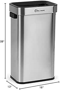 SIMPLI-MAGIC 70 Liter / 18.5 Gallon Soft-Close, Smudge Resistant Open Top Trash Can with Stainless Steel, Sleek Finish