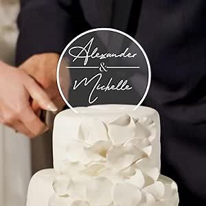 Acrylic Cake Topper, Custom Wedding Cake Topper, Personalized Acrylic Circular Cake Toppers for Anniversary, Engagement, Birthday, Shower Celebration- Made in USA