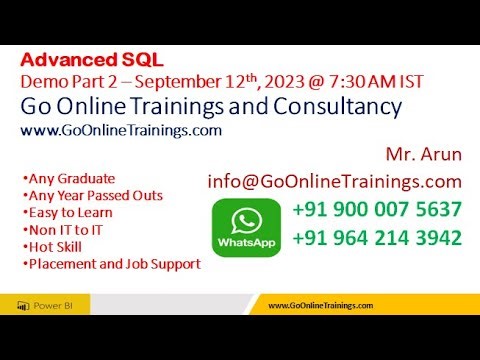 Advanced SQL Server Demo Part2 - September 12, 2023 | Bhaskar Jogi | Go Online Trainings| 9000075637