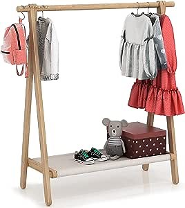 Dress up Rack, Child Garment Rack, Kids Clothing Rack with Storage Shelf (Natural Beech, 38" L x 14.5" W x 40" H)