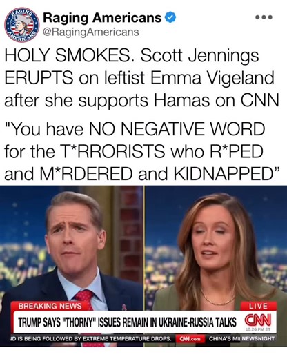 Raging Americans on Instagram: "Leftist liberal white woman supports Islamic jihad and Hamas. Scott Jennings just shut her up 💯🇺🇸"