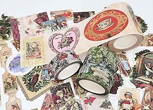 Vintage Christmas washi Sticker Tapes, kiss Cut/die Cut Stickers and min Cards Set (Alice Christmas)