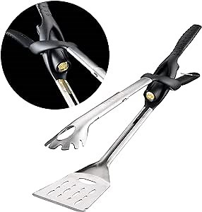 BBQ Grill Spatula with Tongs | 6-In-1 ﻿Grill Utensils Set | Heavy Duty Stainless Steel 18" Long | Built-in LED FlashLight | Camping Barbecue Grilling Accessories Tool set