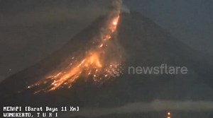 Mount Merapi in Indonesia spews intense hot clouds as far as 1,200 meters and incandescent lava