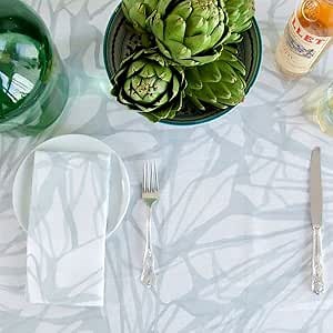 Huddleson Aqua White Printed Round Linen Tablecloth 68" Round Luxury Italian Linen Circular Table Cloth Sewn in US