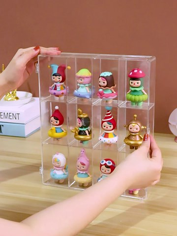 Display Case for Action Figures, Doll Display Case with Door for Figure Collectibles, Funko Pop, Pop Figures, Mini Figures, 12 Compartments, Each Compartment: 2.2"x2"x3.6"