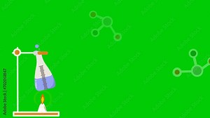 Animated icon of the research chemistry laboratory. Background illustration for media presentation tasks. Moving images of test tubes, heaters, and molecules