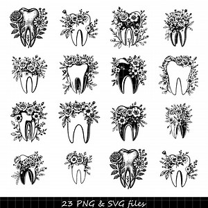 Floral Tooth SVG, Floral Tooth PNG, Dental Flower Design, Tooth With Flowers Svg, Cute Floral Tooth, Dentist Design, Dental Clipart Svg - Etsy