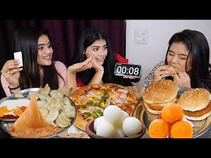 Paneer Momos, Pizza and Burger, Samosa and Laddu Eating Challenge | All Items Finished in Seconds
