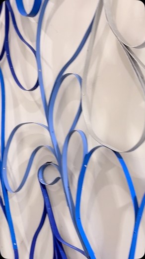 putting finishing touches on a large wall hanging or room divider which uses the forms seen in my recent outdoor sculpture. #contemporarysculpture #interiordesign | Vivien Abrams Collens