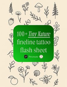 Tiny Nature Tattoo Flash Sheet | 100  Fineline Designs (digital Download) - Etsy Canada