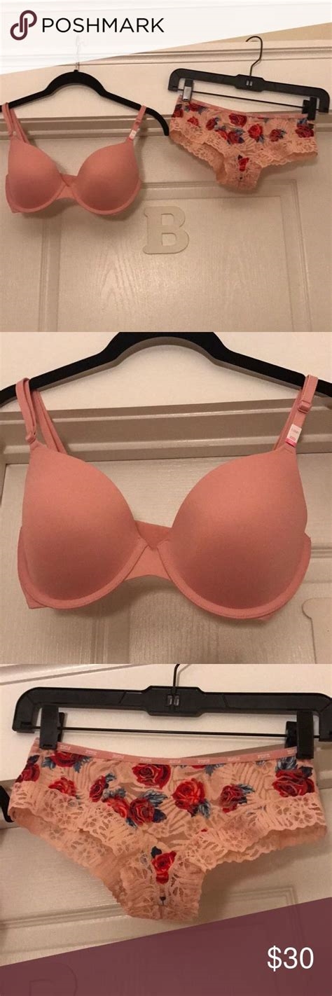 victoria secret pink bra and panty set nude