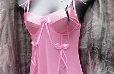pink ruffle sheer frills satin babydoll ribbon lingerie
