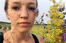 covered selfie face mosquitoes woman behind frozen sucking shows blood eyelashes hot siberia summer her anastasia latest