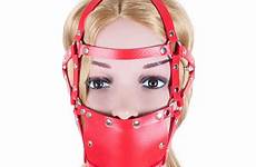 mouth gag harness mask ball head open red full lip latex teeth anatomical lining tongue gags