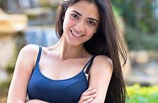 hispanic girl young mexican woman beautiful colorful portrait stock royalty camera looking