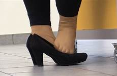 shoeplay pantyhose feet hostess cc shoes her played popped heels walking whole while around time