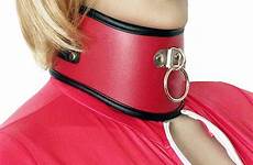 bondage collar posture female leather women neck restraint red lockable fetish soft trim cosplay play role costume costumes sexy use
