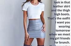 tg captions skirt girls boots thigh leather girl caps high girly wear forced outfits feminization caption sissy cute girlfriends feminized