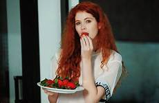 romanova heidi women sex plants redhead strawberries blouse eating wallpaper eyes garden hair long green wallhere
