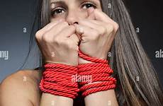 tied woman rope young beautiful alamy bondage red stock high hands