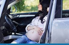 car pregnant sitting pretty girl luxury seat stock belt