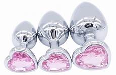 butt plug heart anal jewelry shaped diamond toys crystal jeweled set women 3pcs metal gem insert round size dildo domi