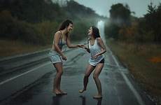 rain wet drenched women standing girls stock similar