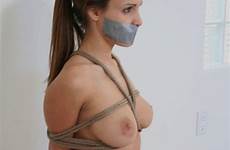 smutty bondage bdsm nude kneeling brunette submissive gagged her tapegag wasteland official visit site