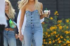 kardashian khloe jeans candids showed shoulders jumpsuit aznude lacelebs