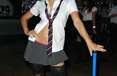 roxanne school sexy pallett schoolgirl schoolgirls uniform disco midriff poses hip hand decks turns dj takes night club her she