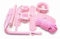 bondage bdsm leather set toy kit handcuffs fetish 7pcs collar whip couple restraint fur game popular most pink wrist cuffs