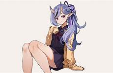 anime purple demon hair eyes horns manga girls demoness girl sitting uniform sailor simple background wallpaper wallhaven cc ears wallhere
